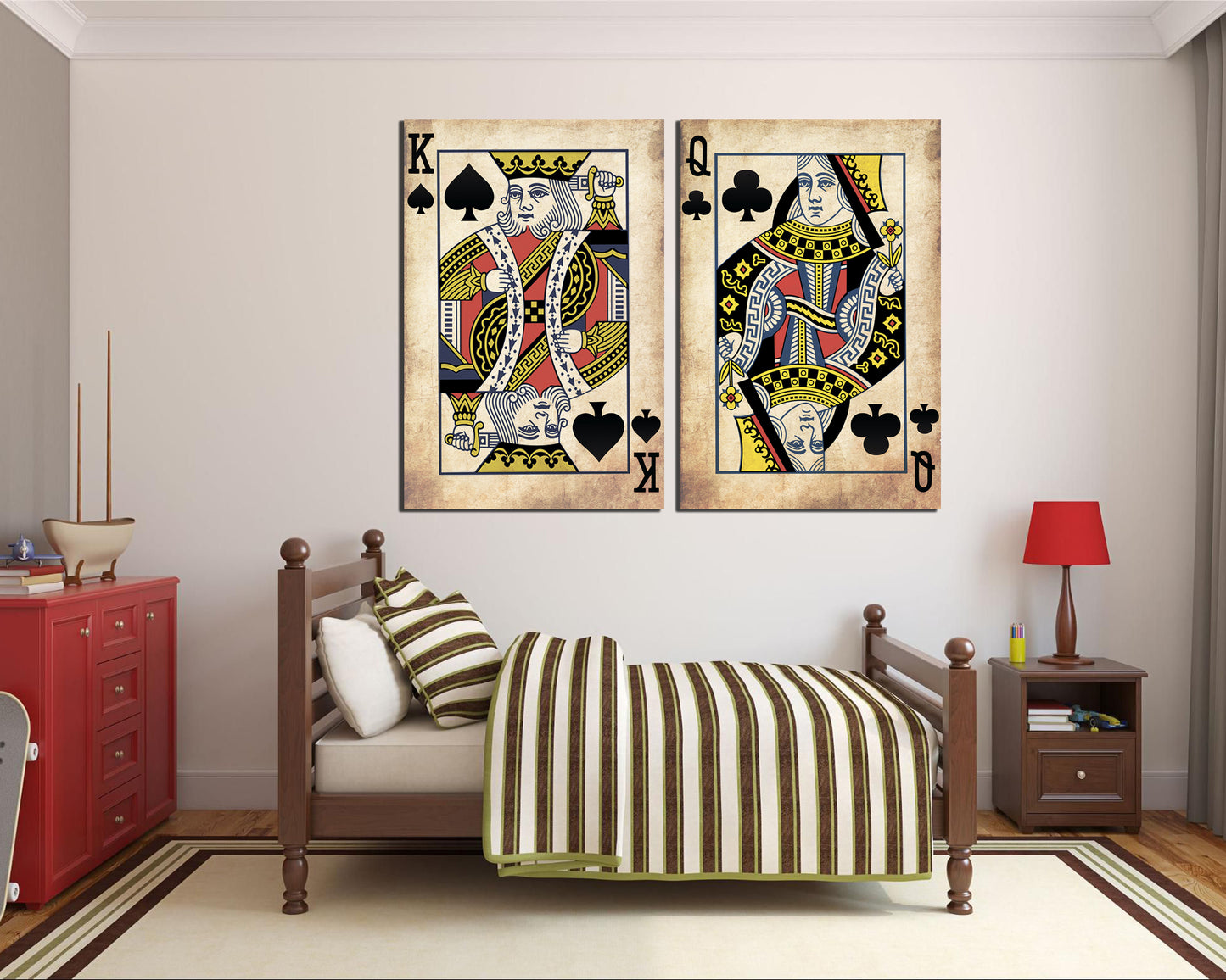 King and Queen Wall Art Canvas Playing Card Print Wedding Gift Royal Couple Bedroom Decor Casino Poster Anniversary Gift His and Her Decor