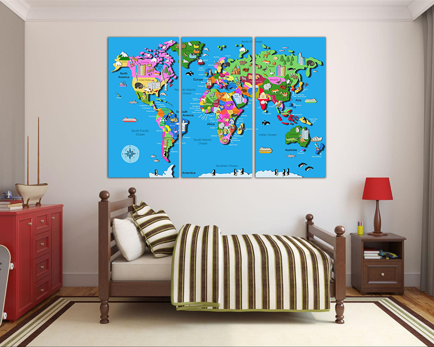 Baby World map canvas Nursery wall décor