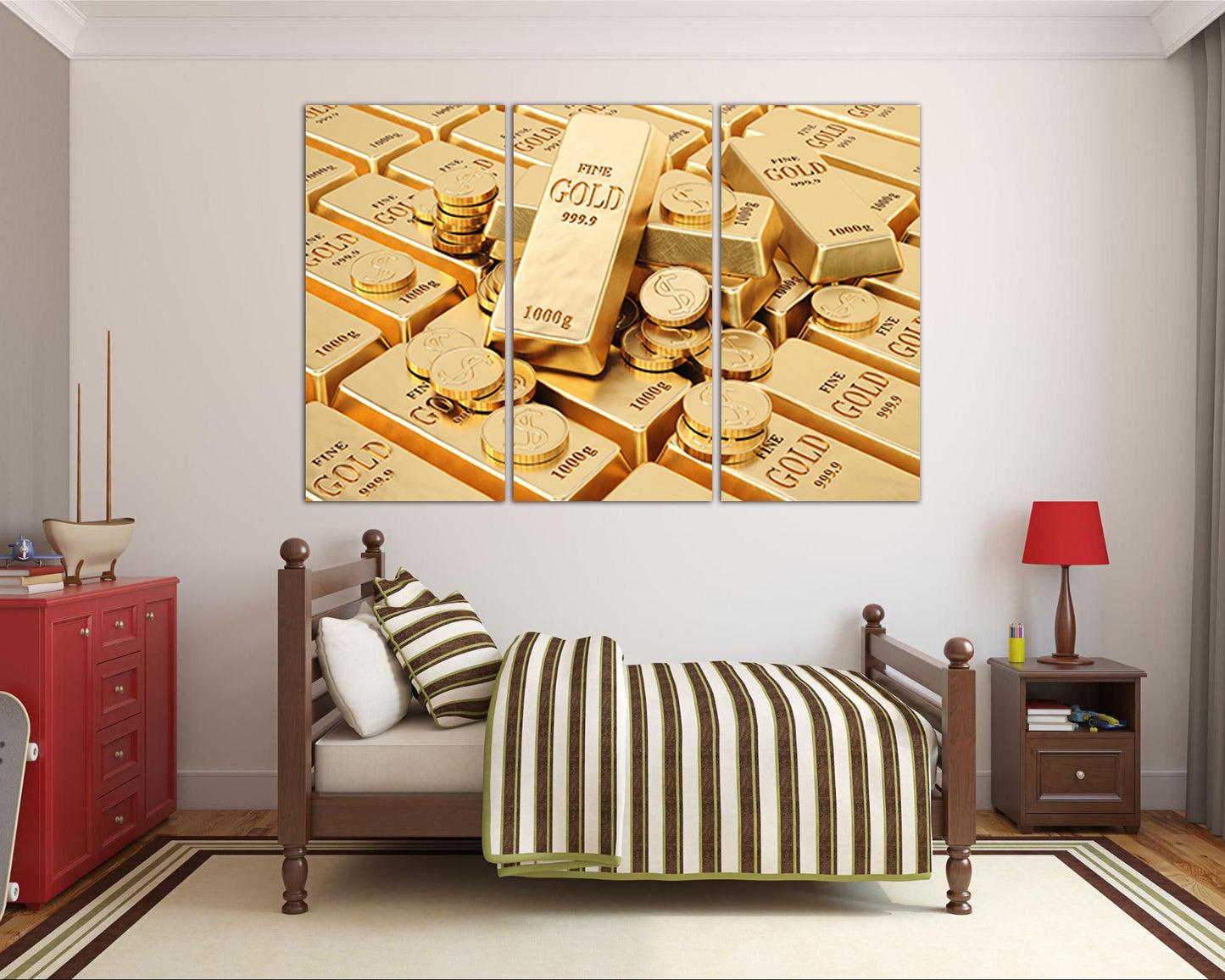 Gold ingot art print on canvas Bank Finance wall decor Metal gifts for her Bitcoin gift King of metals