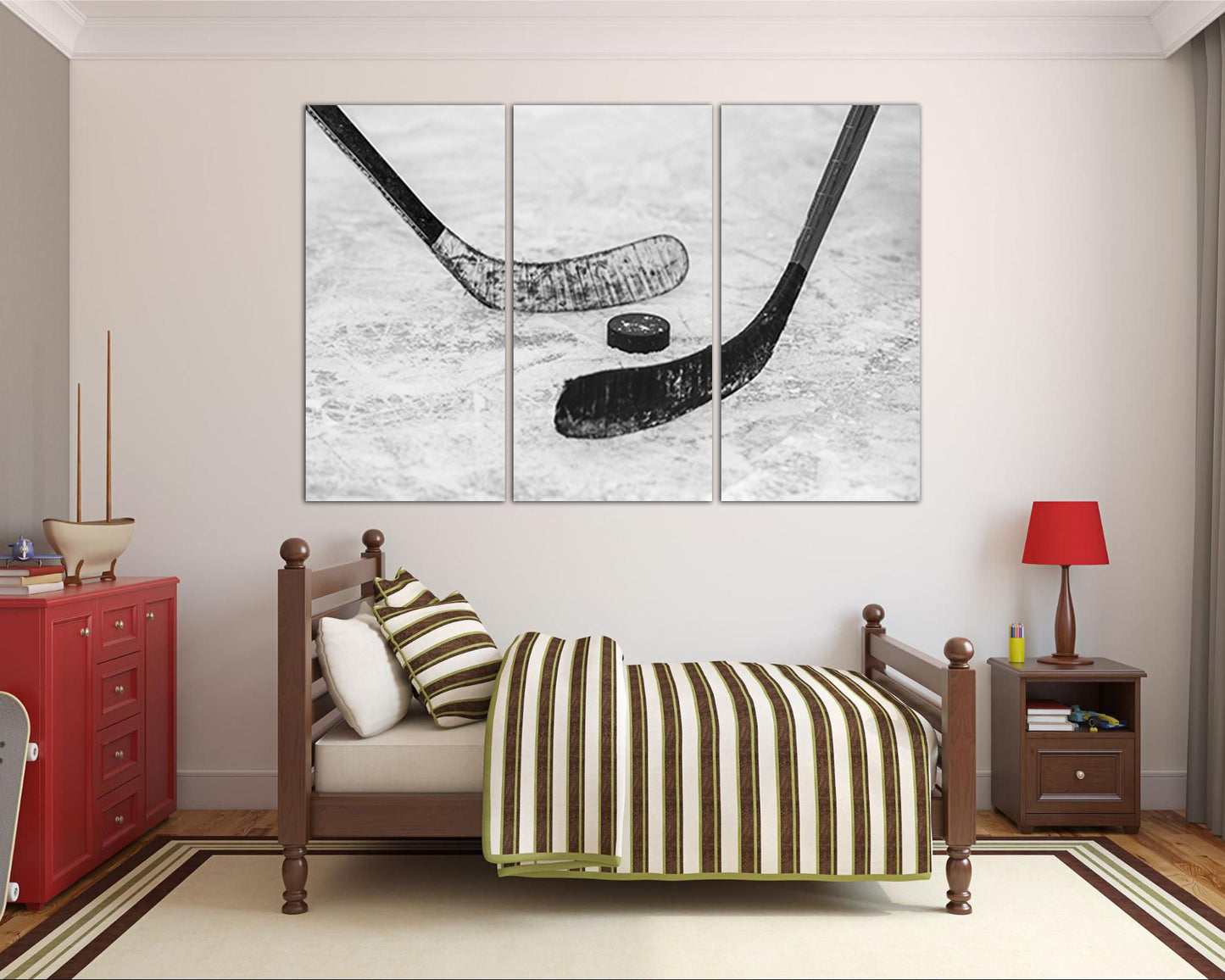 Hockey canvas Winter Sports wall art Ice rink print Stick décor