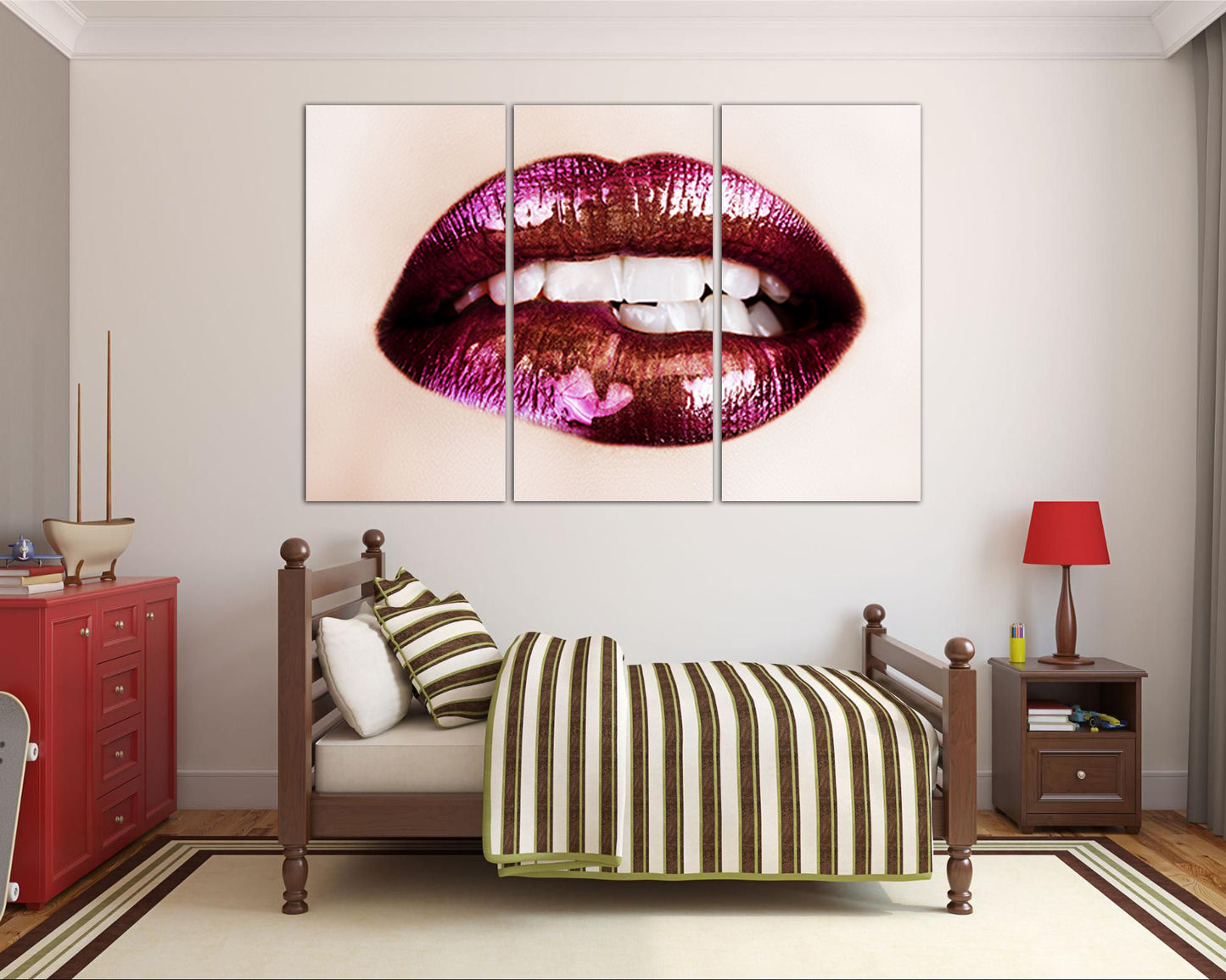 Red lips canvas Girls room decor Fashion art works ready to hang