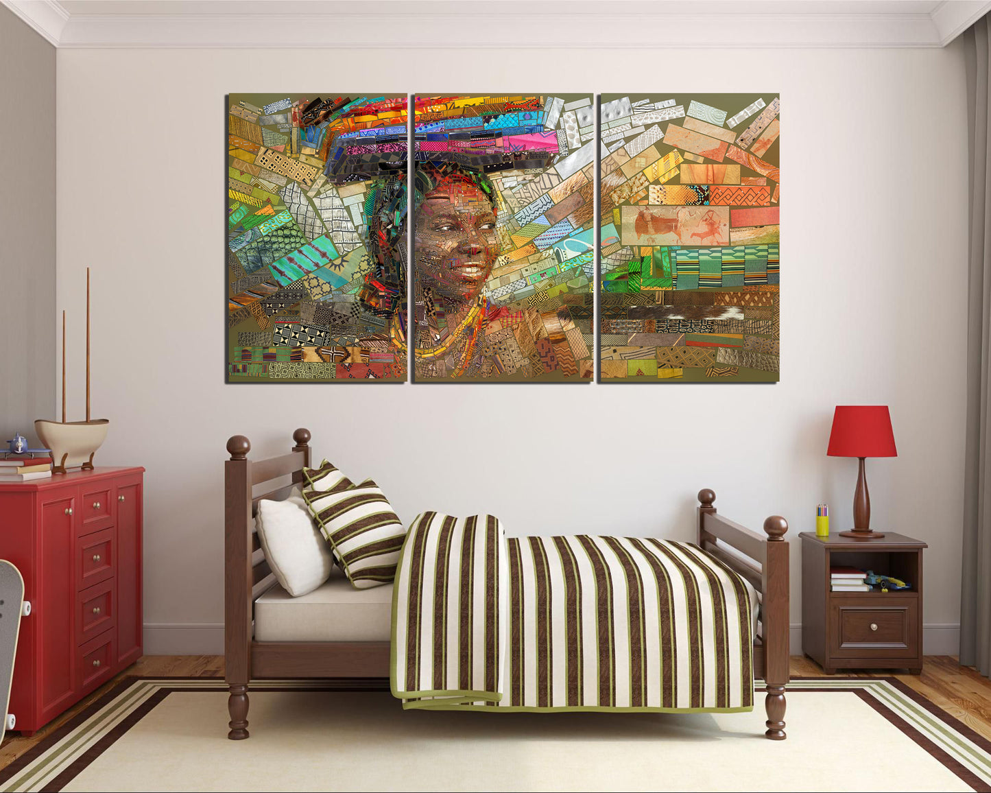 Happy african mosaic woman print on canvas Modern art works ready to hang