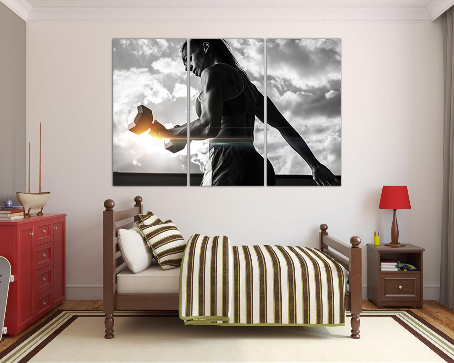 Fitness canvas Sports décor Gym print Dumbbells Workout Boy gift ready to hang