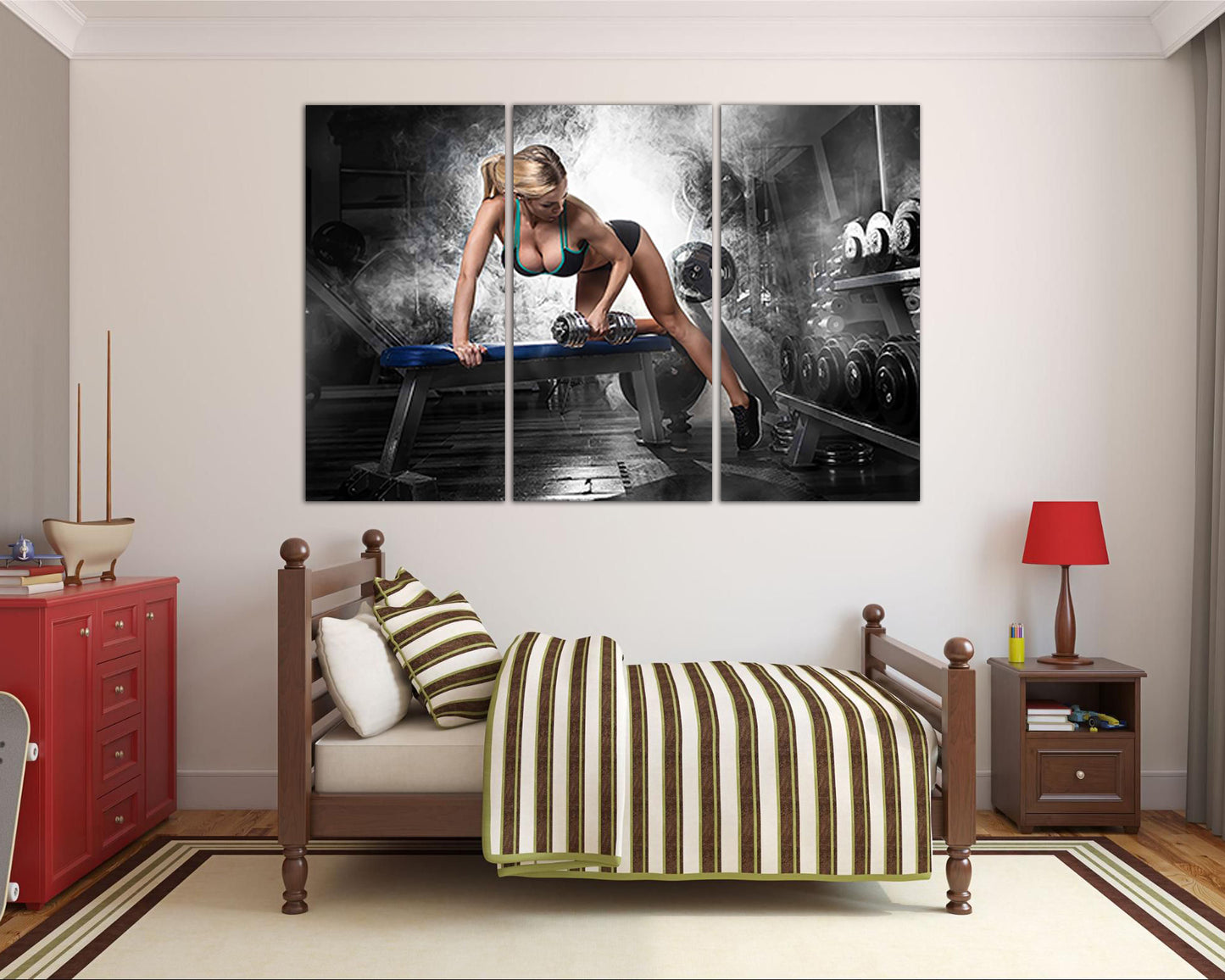 Gym canvas panels set Sports training decor Dumbbell wall art Fitness workout