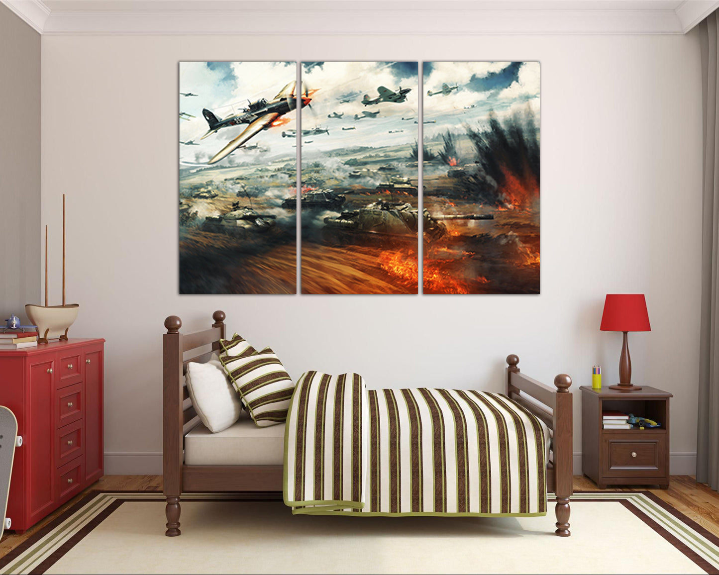 Battle print on canvas War plane Tank decor Nursery art Kids War aircraft