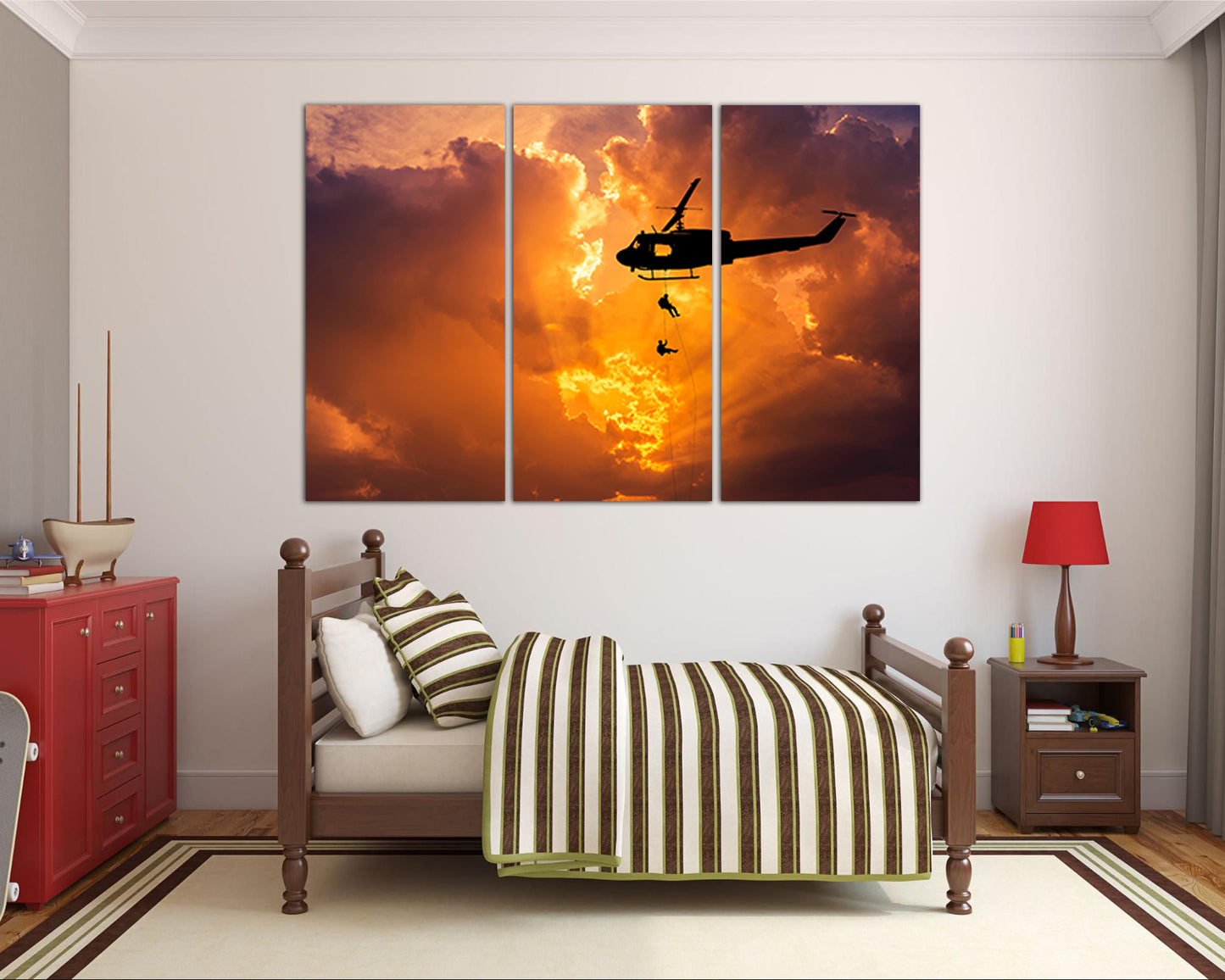 Helicopter canvas Army print Mechanism decor Aircraft gift boy room aviation