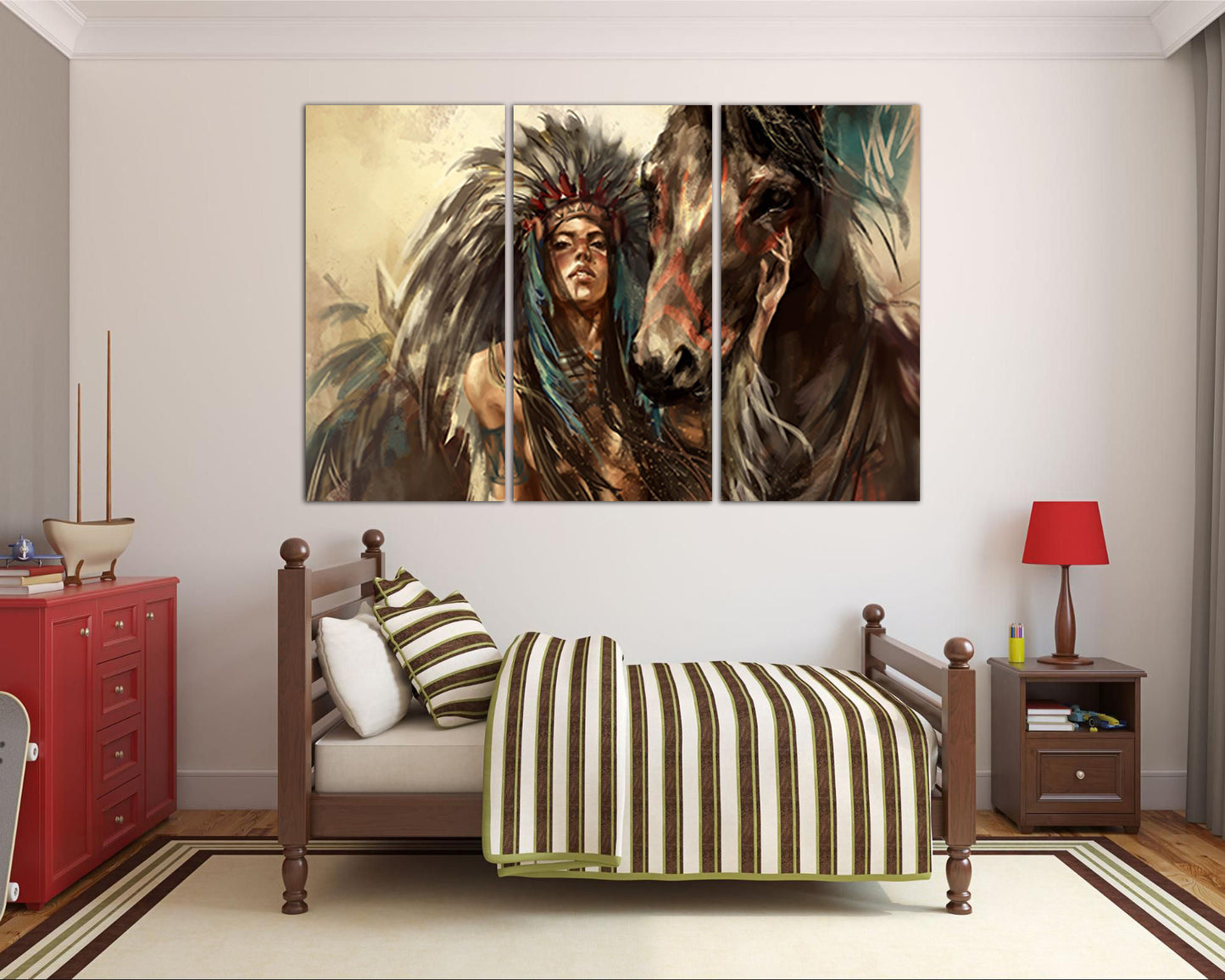 Native American Indian girl canvas Horse décor ready to hang