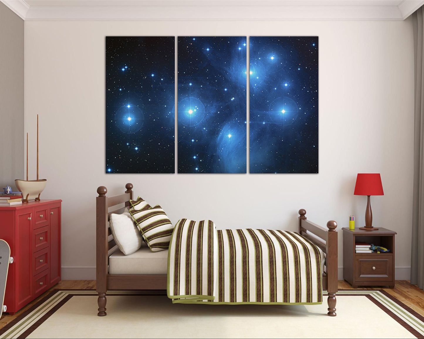 Wall art canvas Pleiades Astronomy prints Starry sky space Blue décor Constellation gift for baby