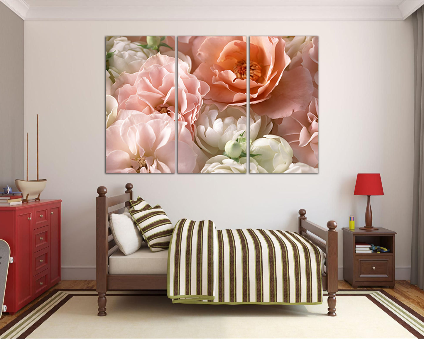 Peony canvas Red Rose wall art Pink Flowers prints Botanical decor Floral gift for woman