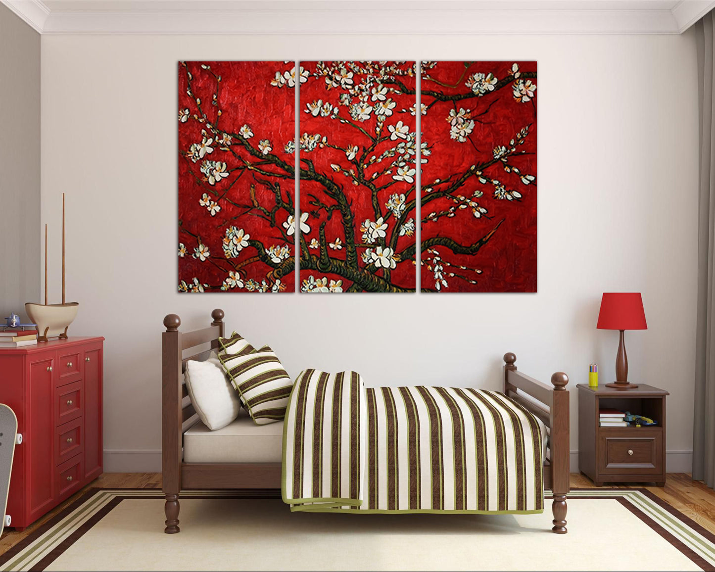 Almond blossom print on canvas Van gogh art works Flower red decor