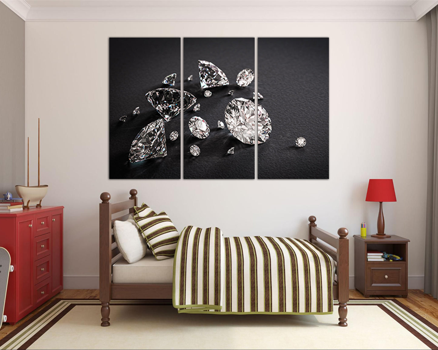 White Diamond canvas Geometric stone Girl decor Gemstones art Ready to hang