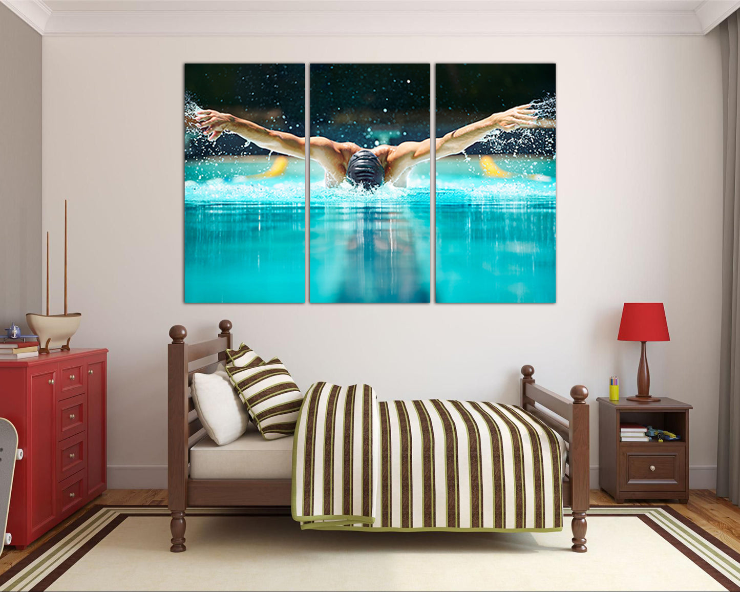Swimming canvas Sports decor Swimmer print Water art Butterfly ready to hang
