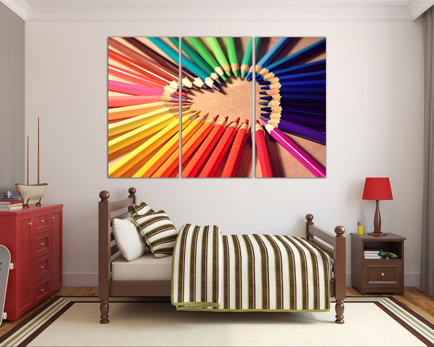 Pencil heart print on canvas Color wall art Rainbow artwork Romantic decor Wooden artwork