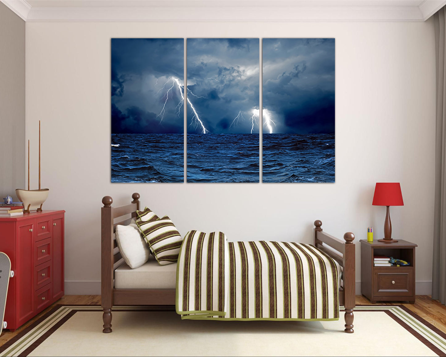 Lightning bolts Storm Ocean canvas Dark storm clouds Thunderstorm nature decor