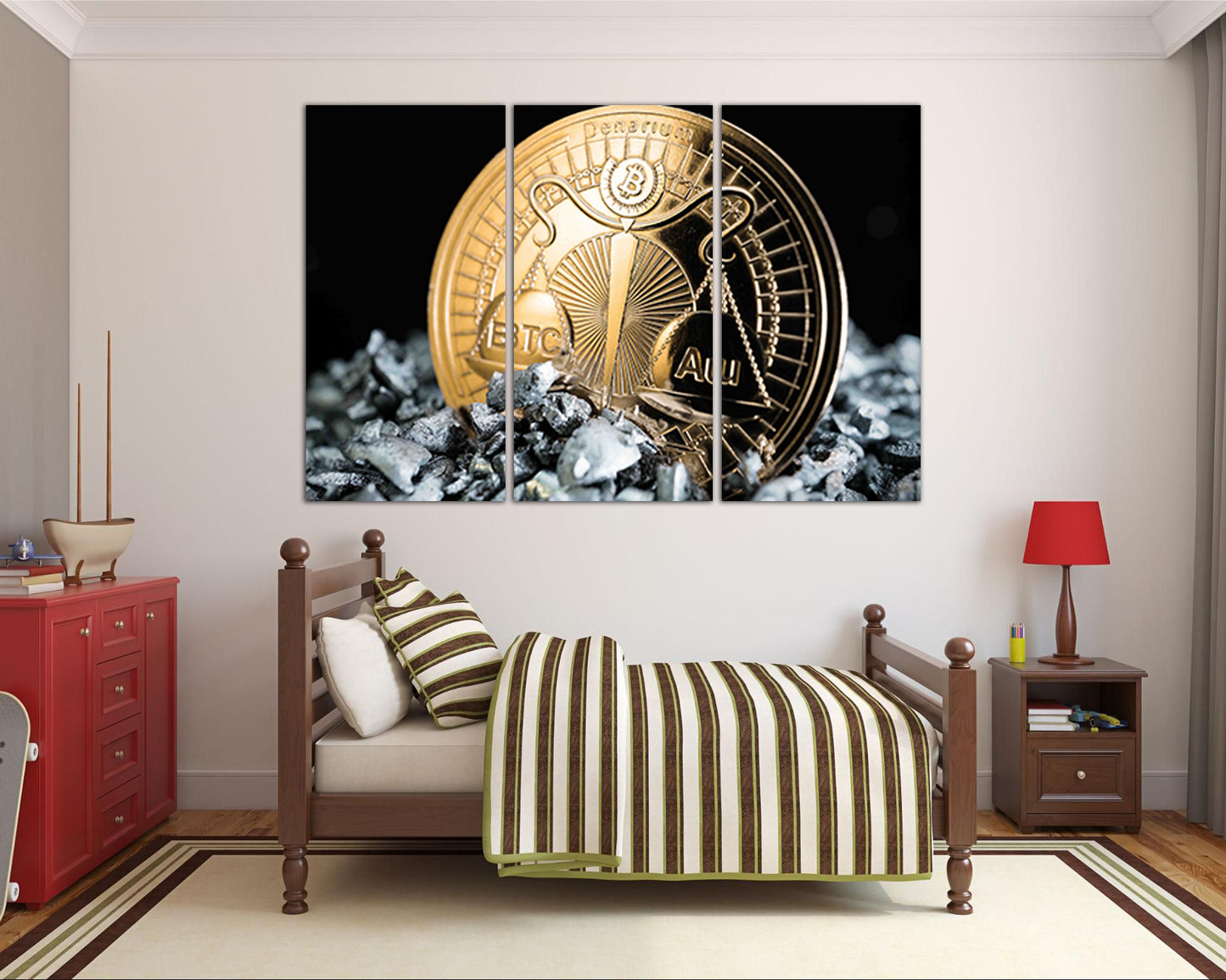 Bitcoin canvas Gold bank Finance wall art Cryptocurrency Trader gift Coin artwork