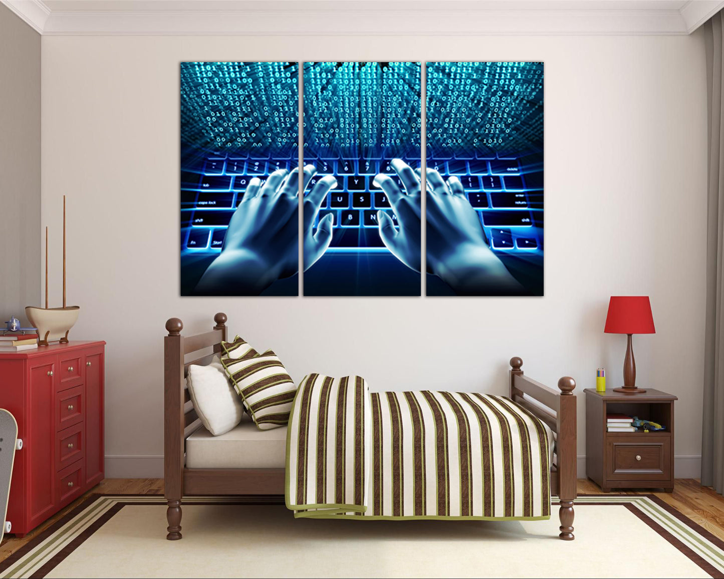 Hacking internet print on canvas Matrix code art works Binary system ready to hang