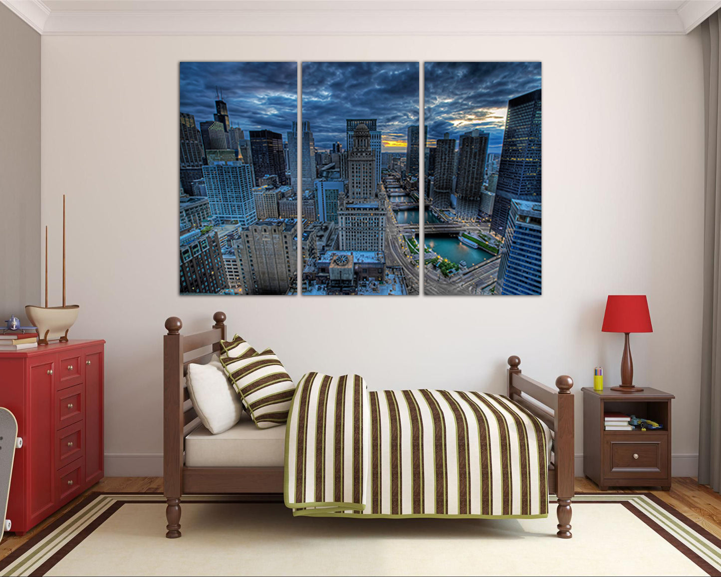 Panel wall art Chicago canvas Skyline city decor Downtown travel print