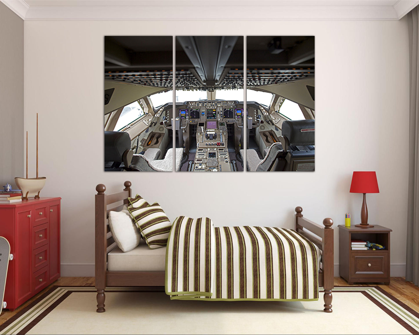 Сockpit Boeing 747 plane canvas Mechanism decor Aircraft print