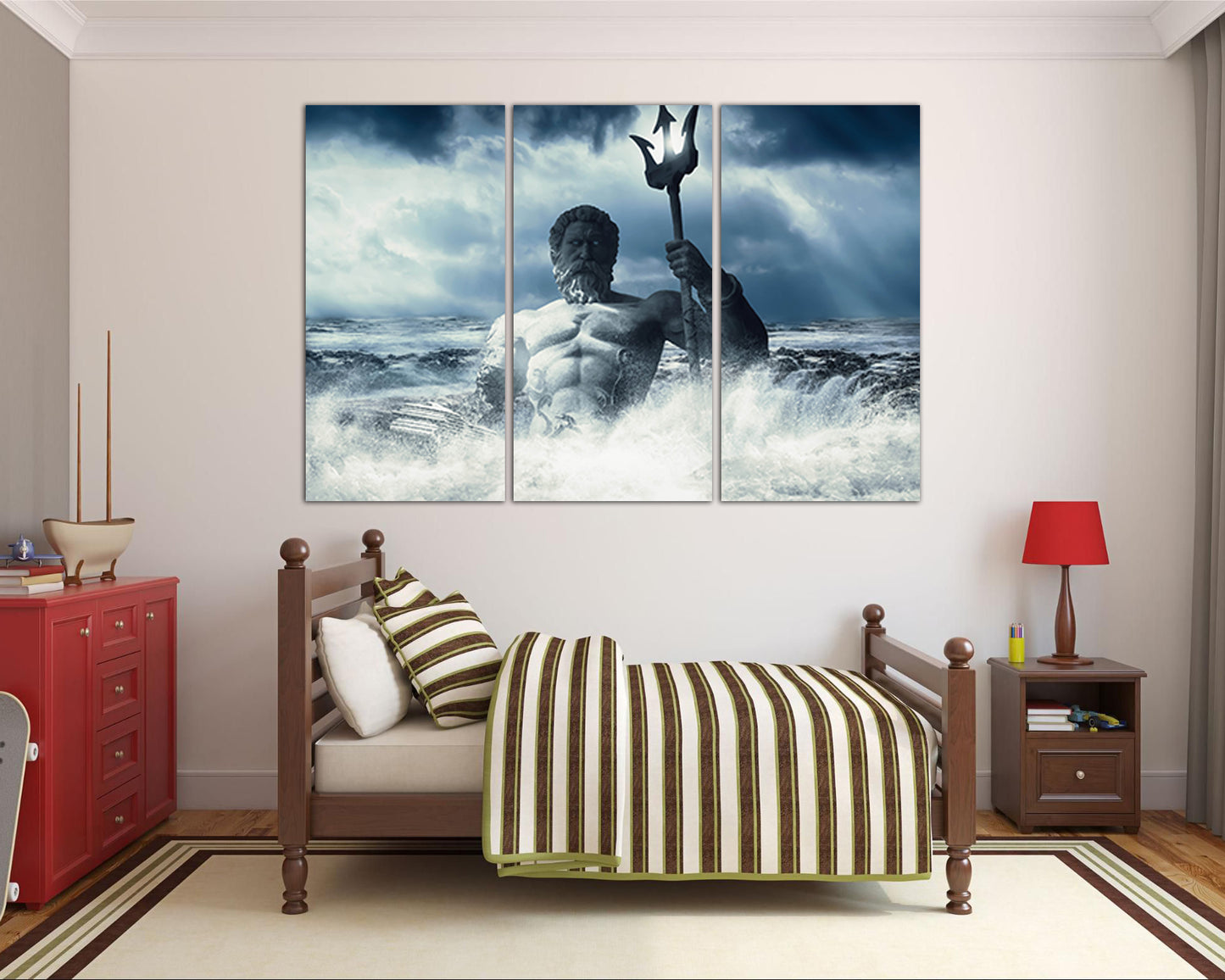 Greek god print on canvas Poseidon wall decor Storm at sea art work Mythology ready to hang