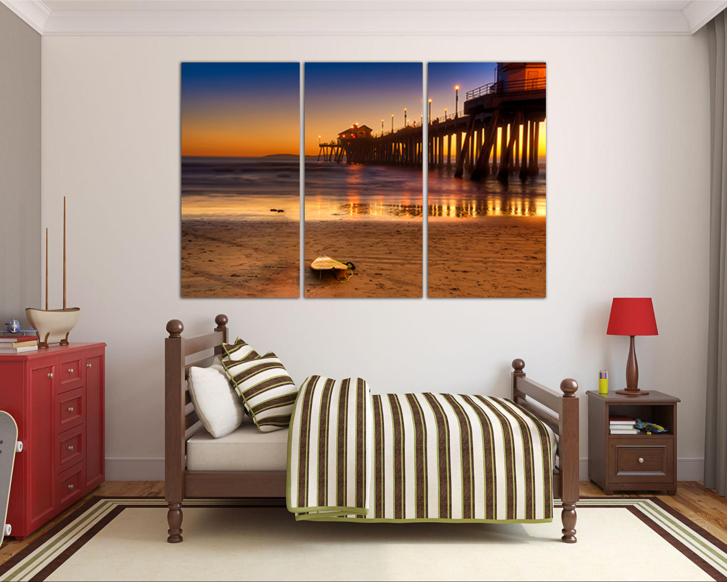 Huntington beach California canvas Landscape art Surf board Aqua nature decor