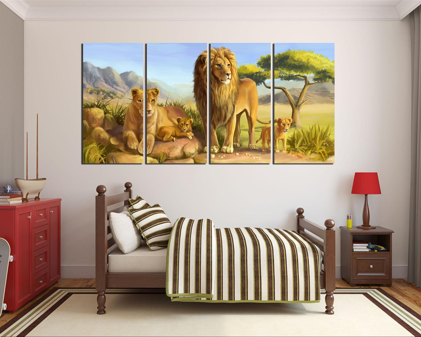 Lion canvas Nursery decor Kids wall decor Baby room print Lion family art