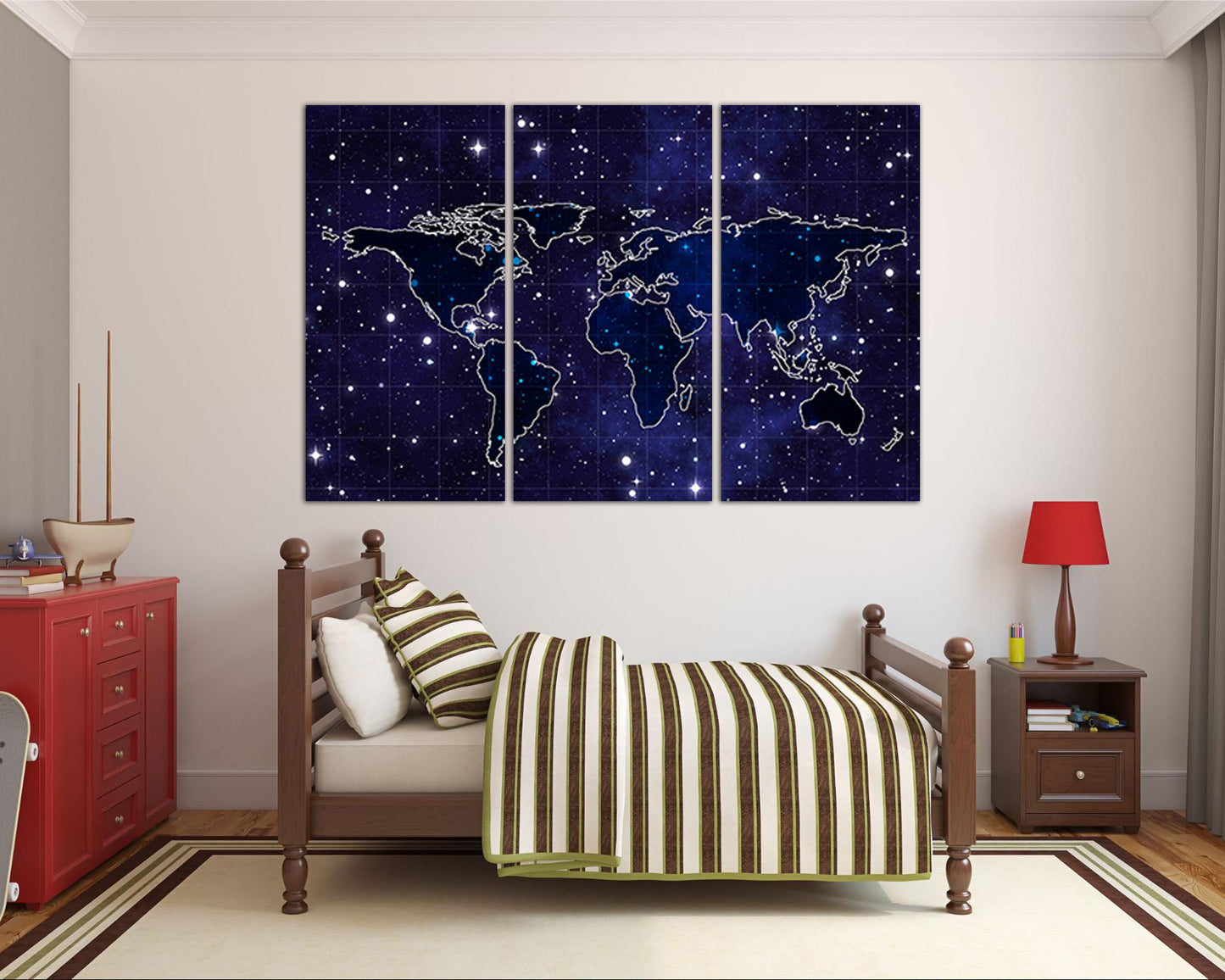 Space map canvas Star wall art World map gift Gallery wall set Sky map