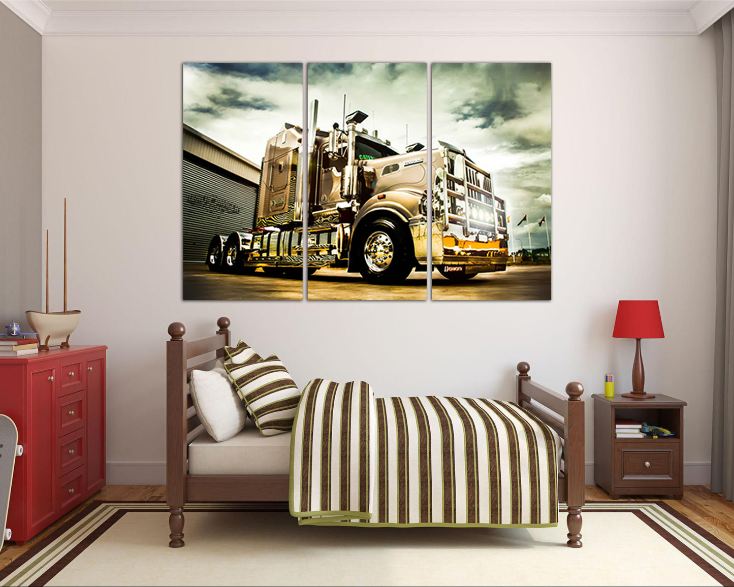 Print on canvas Semi Truck Kenworth décor Mechanism print Gift travel