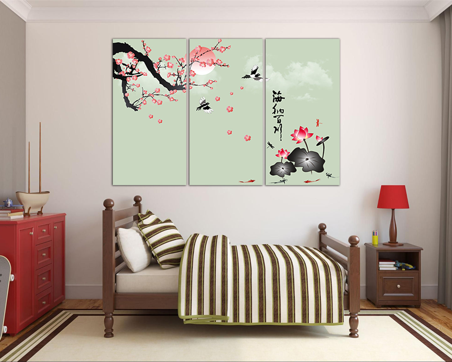 Cherry blossom wall art canvas Lotus flower decor Sakura print Floral Japan artwork