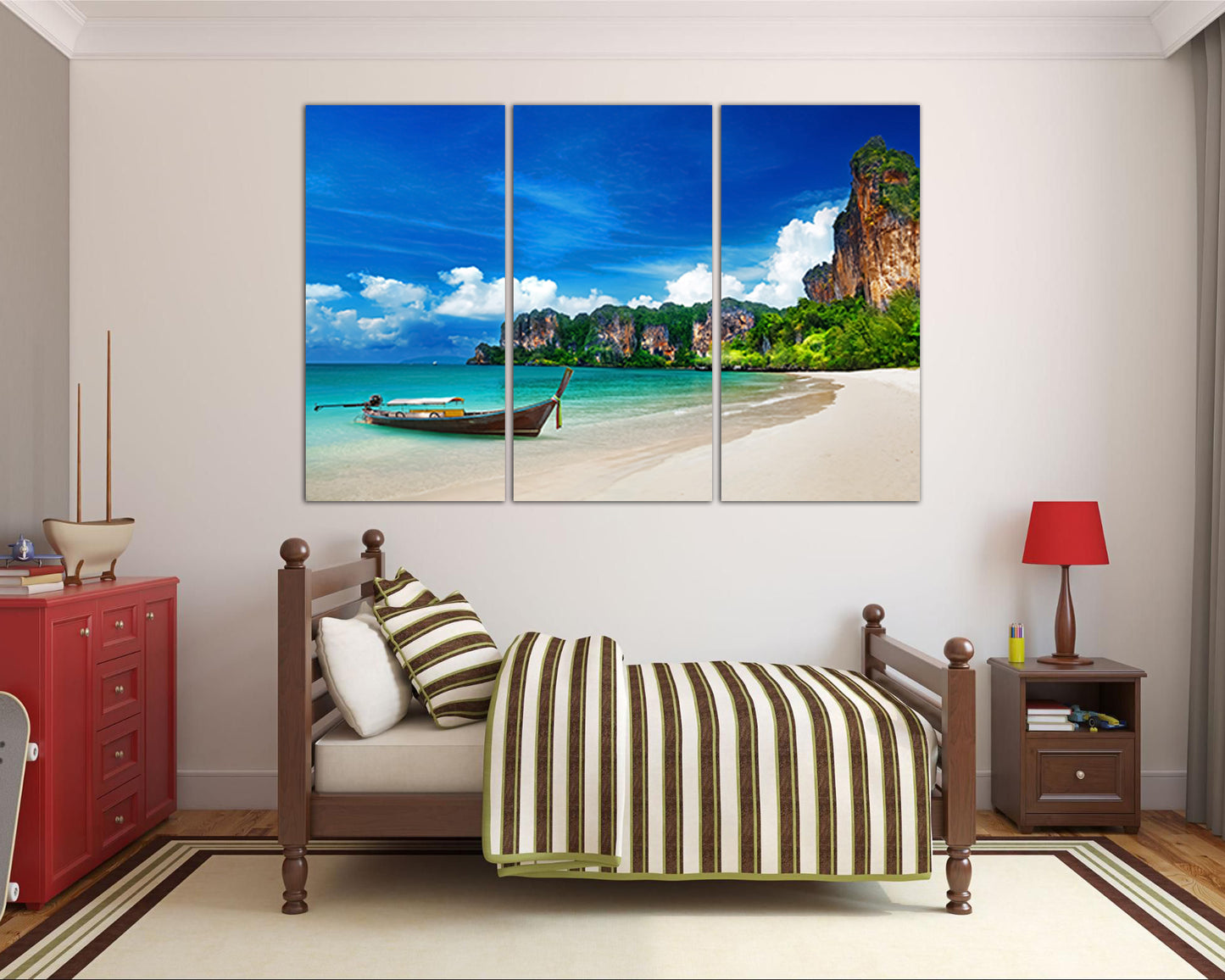 Thailand canvas Ocean wall décor Landscape art Beaches print Diving gift Boat Nature artwork