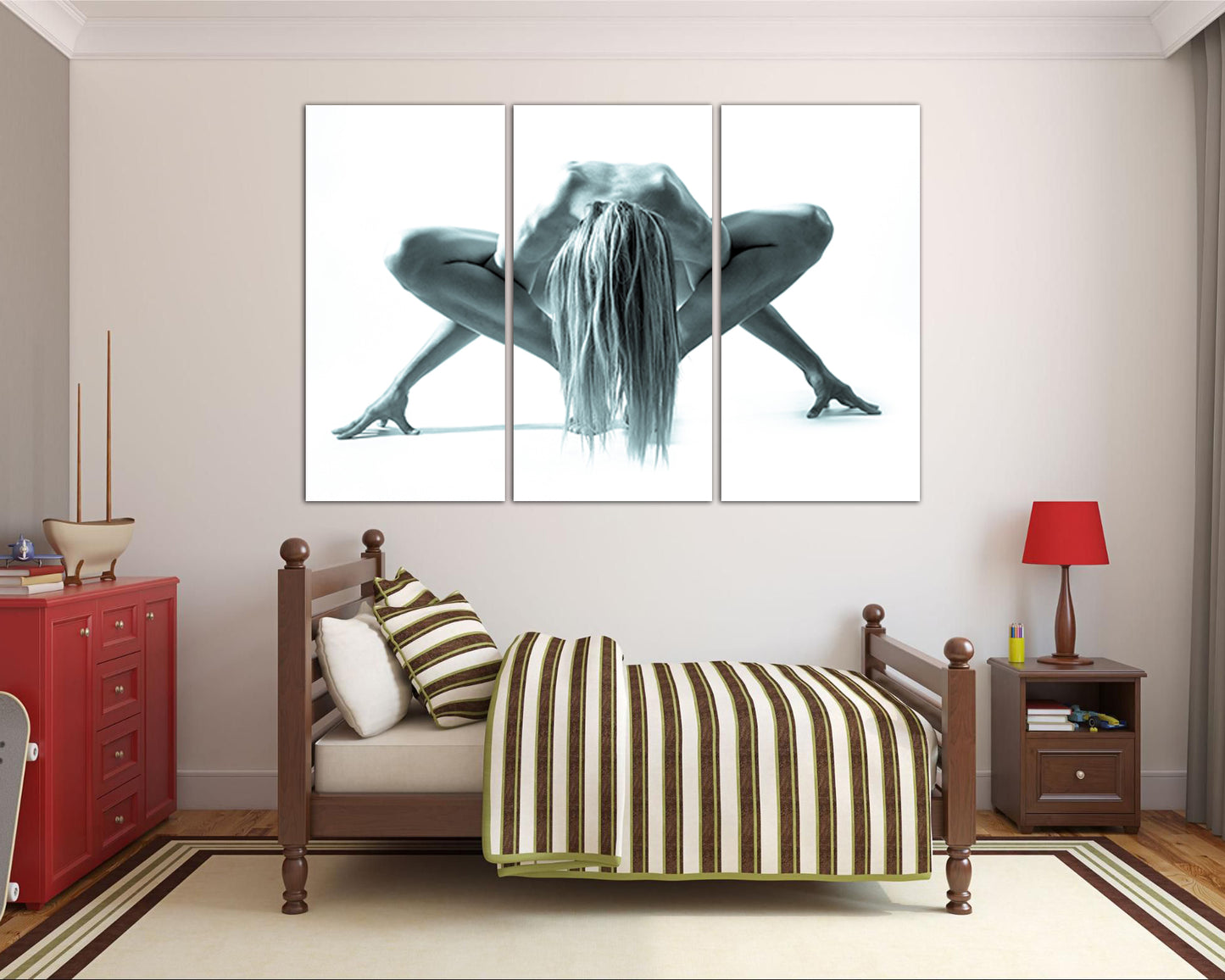Naked girl canvas Nude Woman art works Black white décor Minimalist artwork