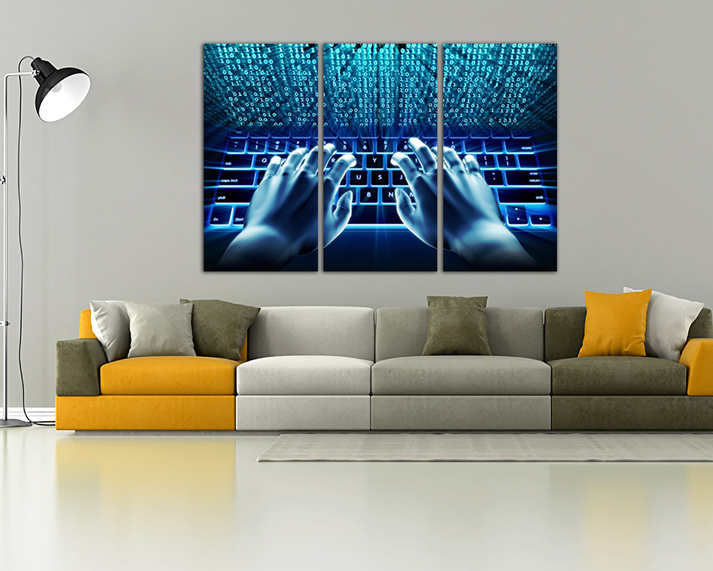 Hacking internet print on canvas Matrix code art works Binary system ready to hang