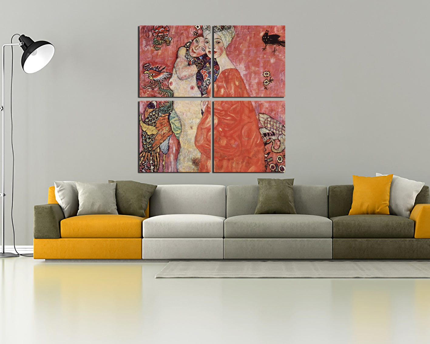 Girlfriends Klimt print on canvas Reproduction décor Two women art works Nude woman friend artworks