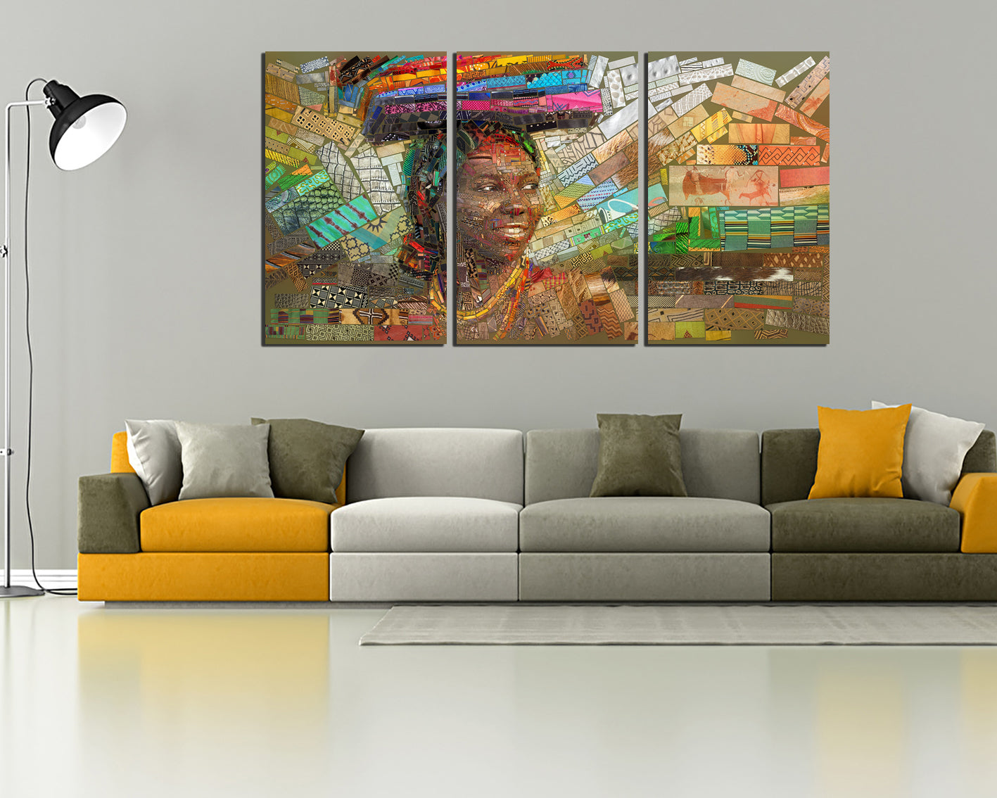 Happy african mosaic woman print on canvas Modern art works ready to hang