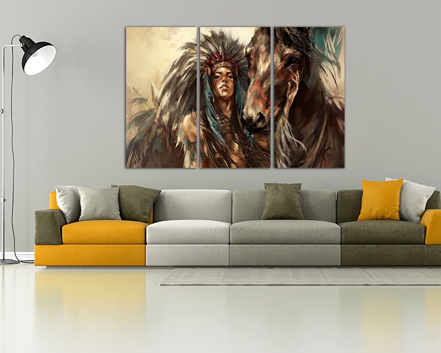 Native American Indian girl canvas Horse décor ready to hang