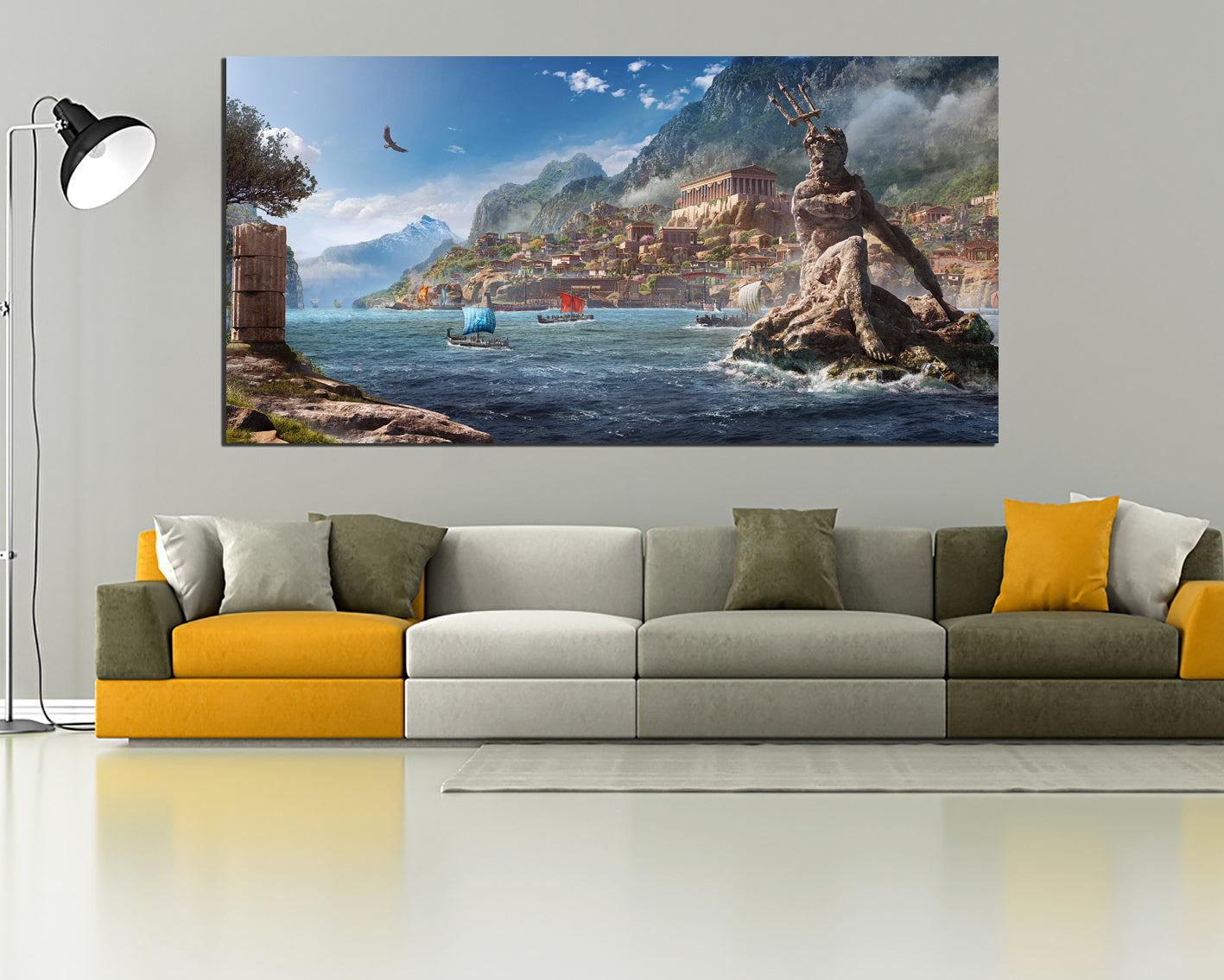 Greece print on canvas Poseidon art work Mythology wall decor ready to hang