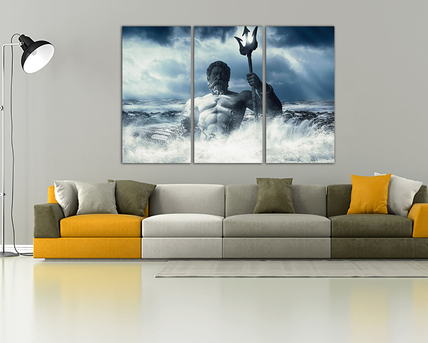 Greek god print on canvas Poseidon wall decor Storm at sea art work Mythology ready to hang