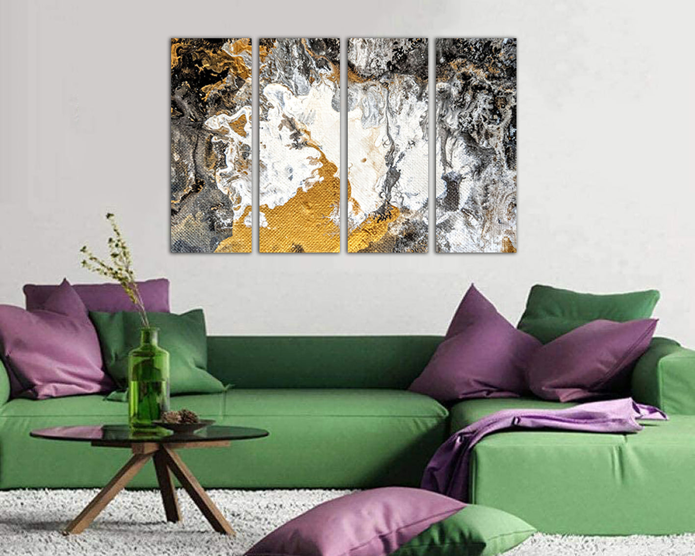 Abstract print on canvas white gold abstraction decor