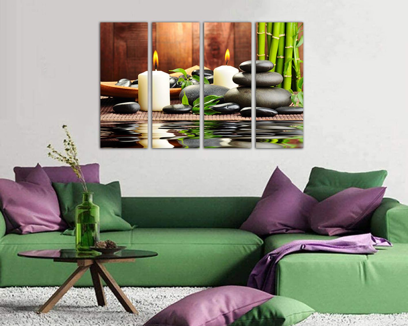Bamboo wall art Orchid canvas Flower floral décor Gift for mom Zen stone Spa salon print Gift for friend