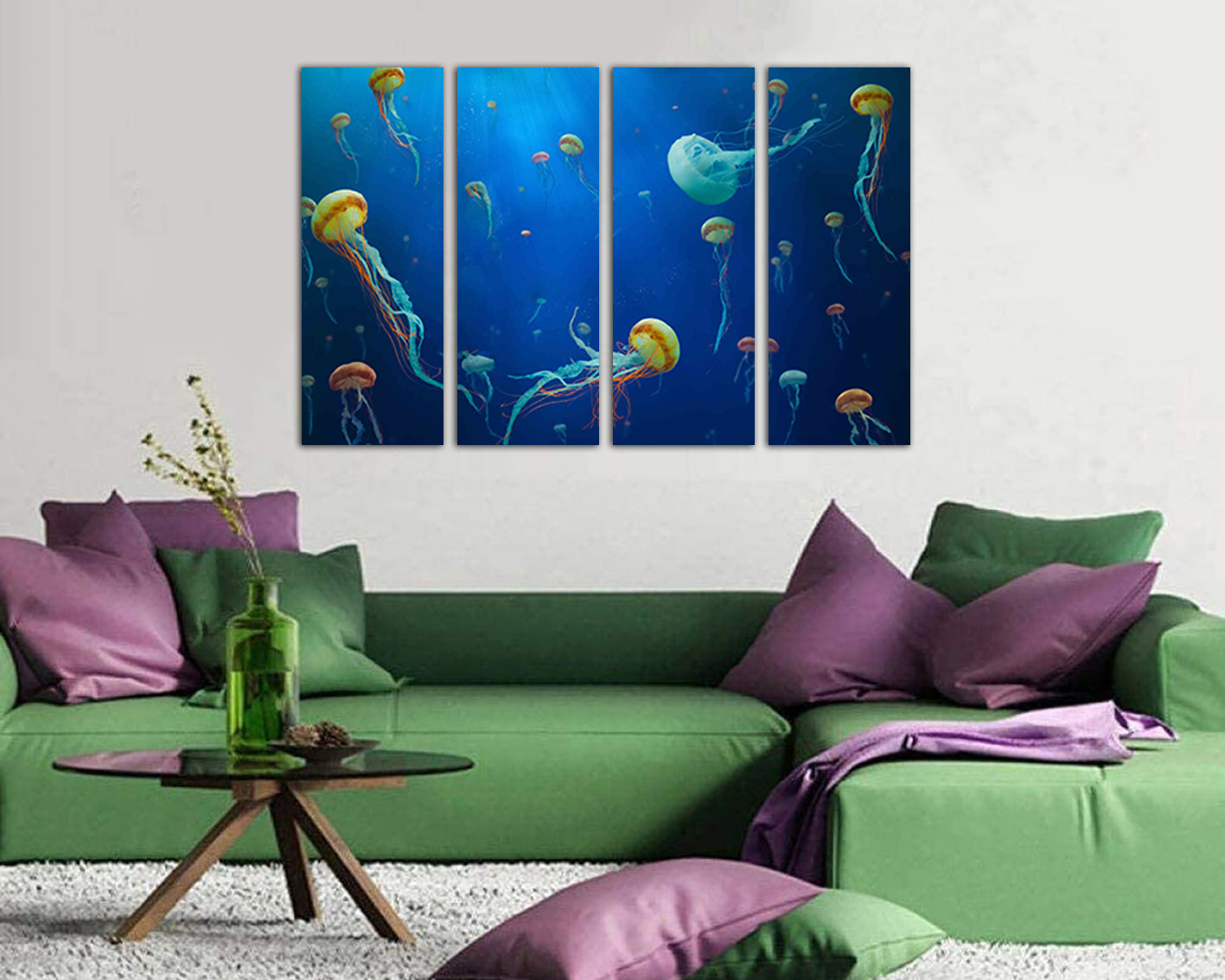 Jellyfish print on canvas Sea fish decor Ocean nettle wall art Animal life photo