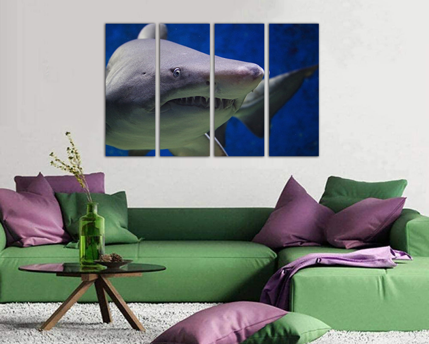 Wall canvas set Shark animals decor Gift for his Marine life art Wall hanging Ready to hang