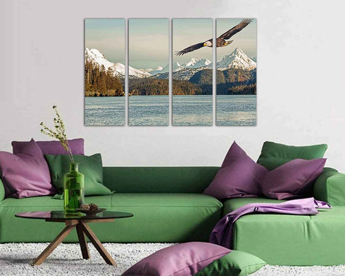 Eagle Mountains lake Animal decor Wall Art canvas Flying bird print