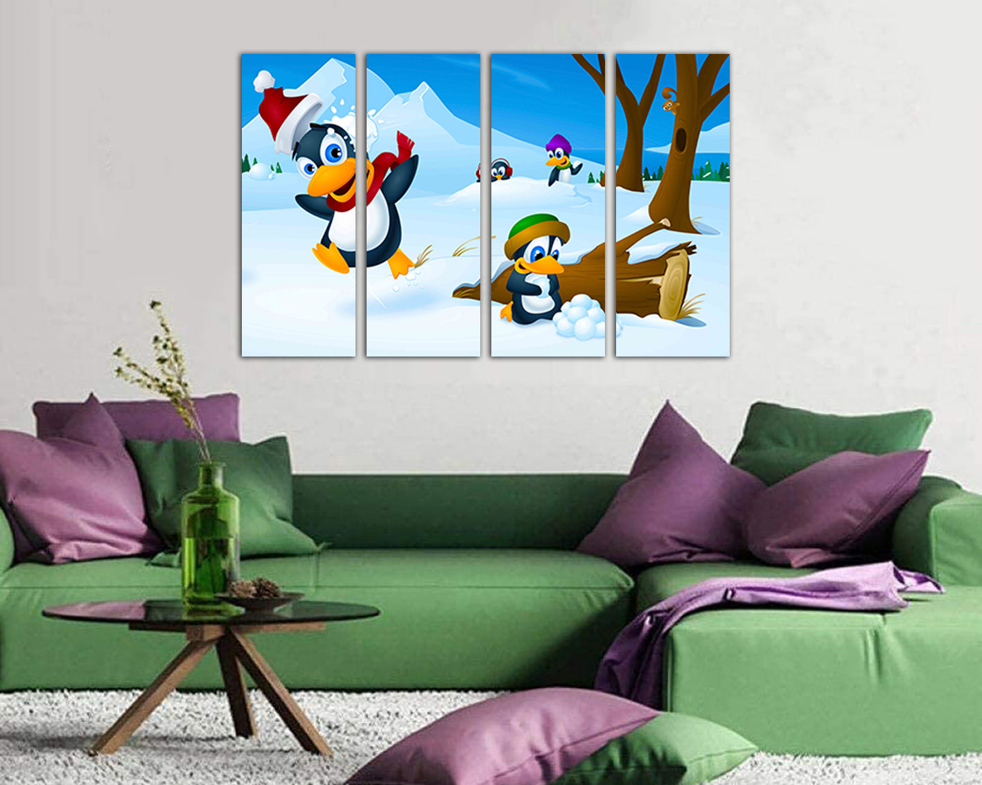 Penguins print on canvas Arctic penguin Nursery decor wall art Winter kids decor Art for kids room