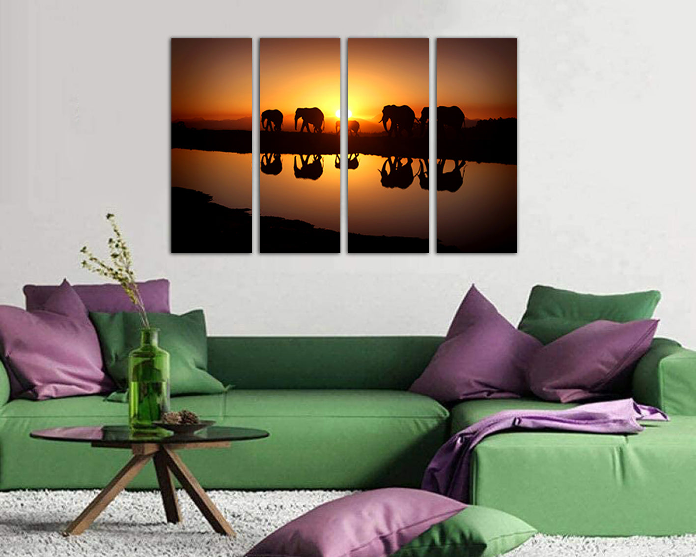 Elephant Wall Art Sunset Canvas Animal decor Nursery print