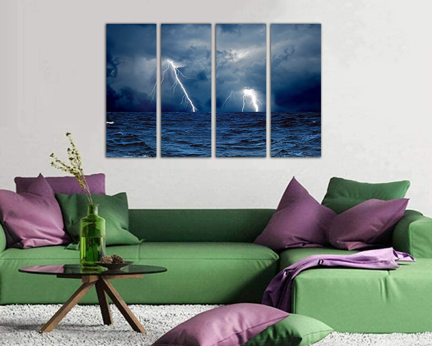 Lightning bolts Storm Ocean canvas Dark storm clouds Thunderstorm nature decor