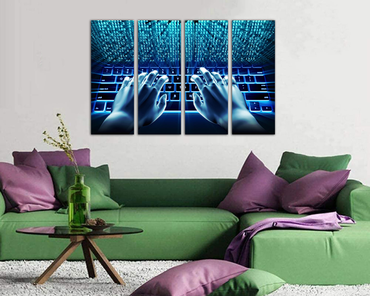 Hacking internet print on canvas Matrix code art works Binary system ready to hang