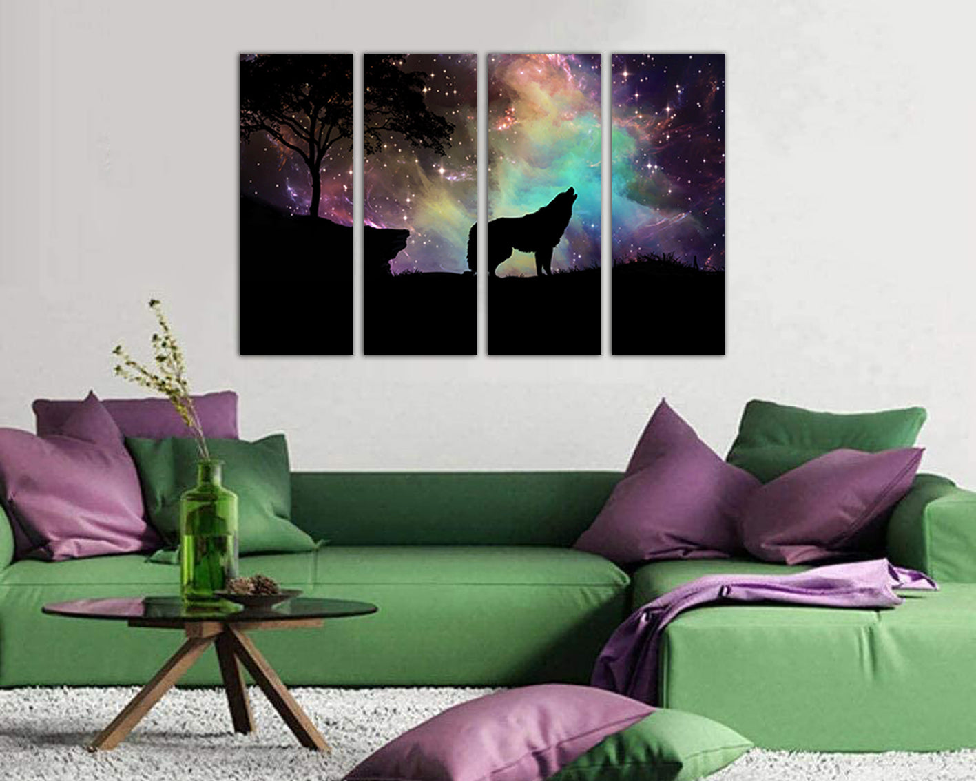 Wolf canvas art Starry sky Animal decor Nursery decor Forest animal Wolf artwork