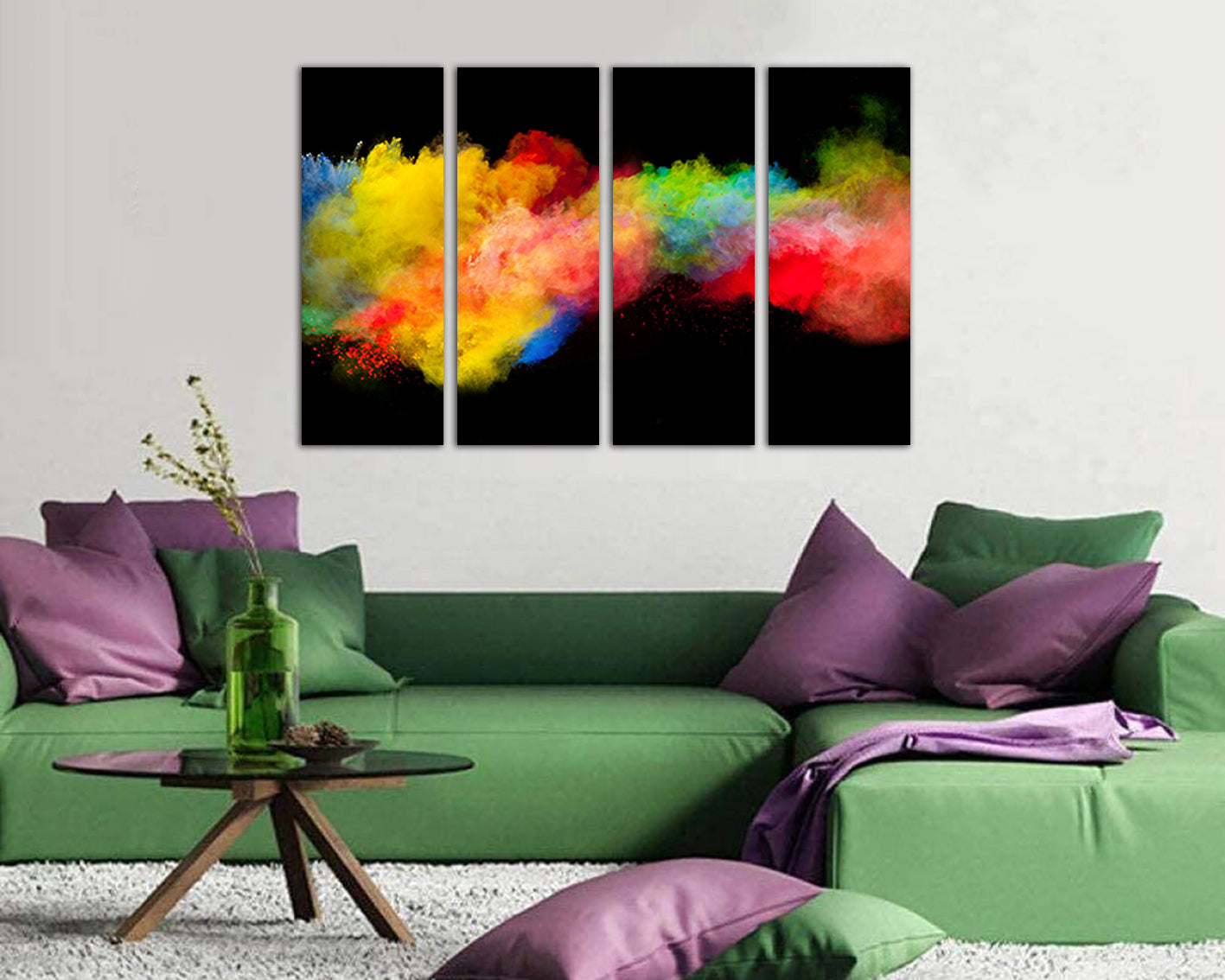 Abstract print on canvas rainbow abstraction from paints