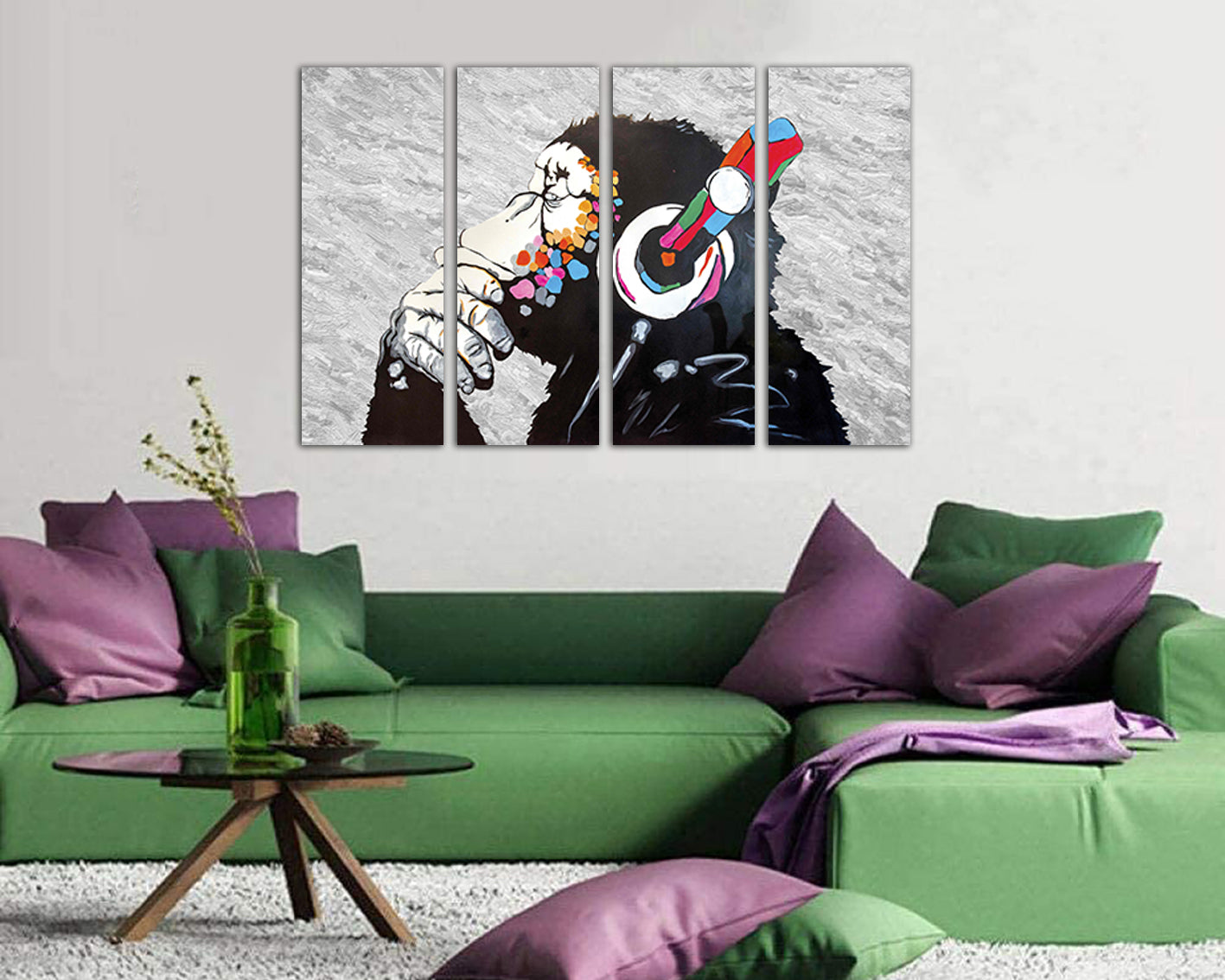 Monkey canvas set Artist wall print Mural art photo Graffiti decor gorilla gift