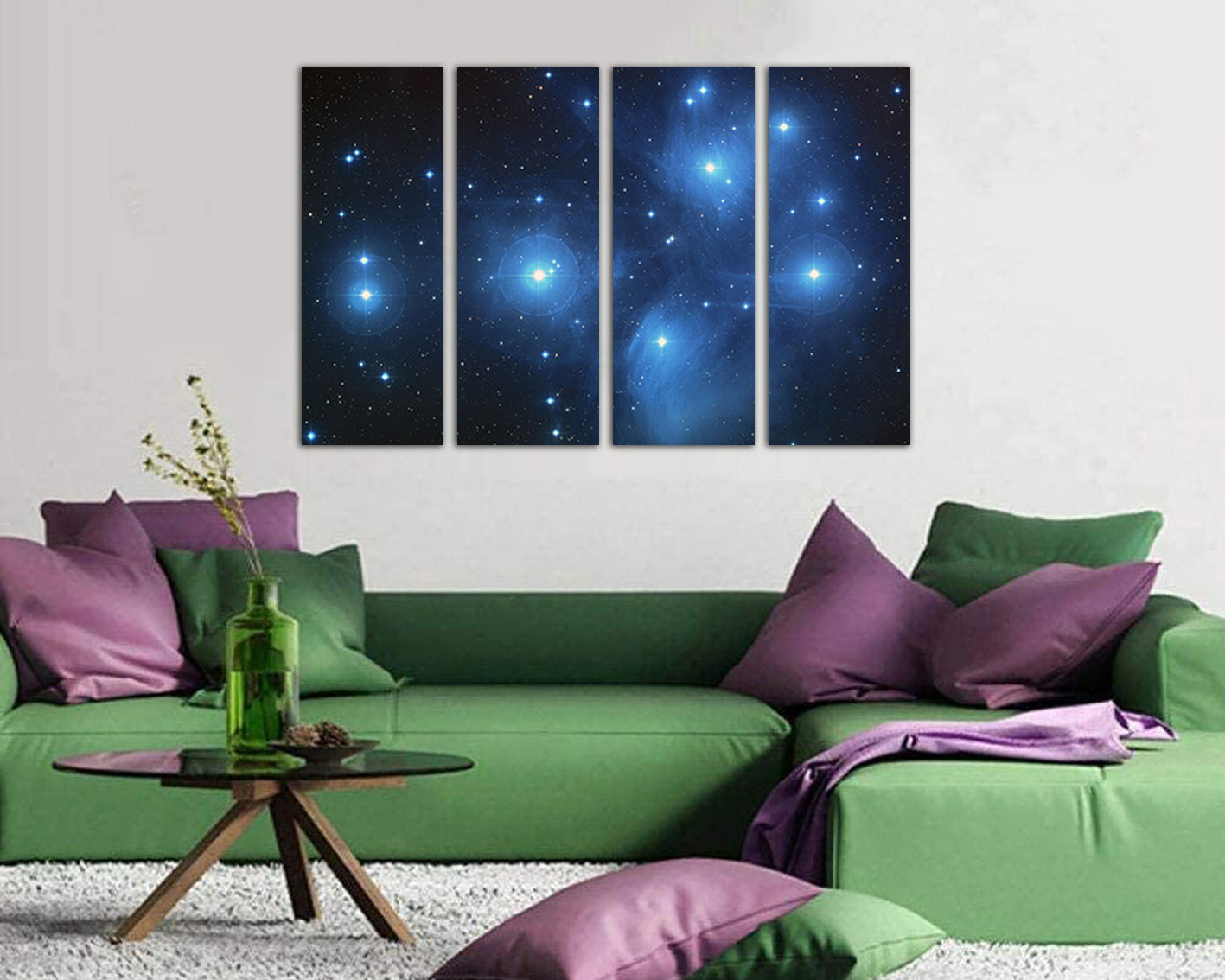 Wall art canvas Pleiades Astronomy prints Starry sky space Blue décor Constellation gift for baby