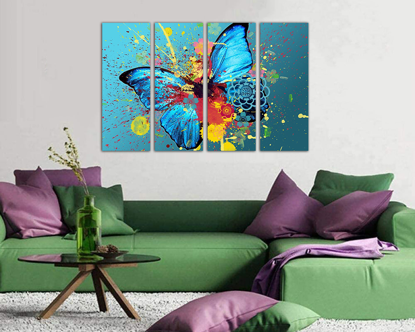 Wall art canvas abstract multicolored butterfly in a splash of paint Ready to hang